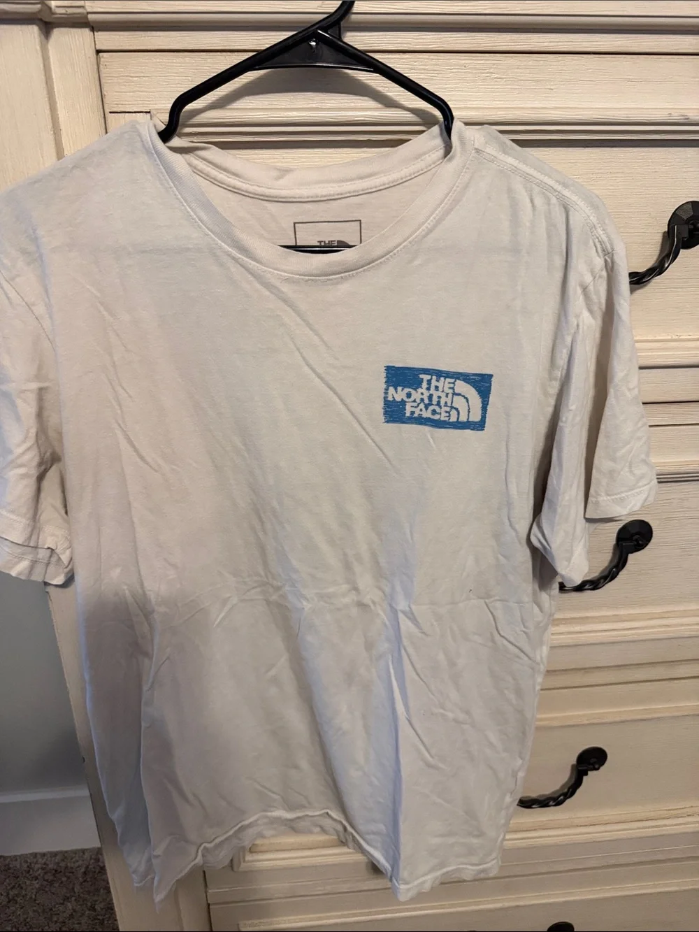 The North Face White Short-Sleeve Crew with Blue Chest Logo